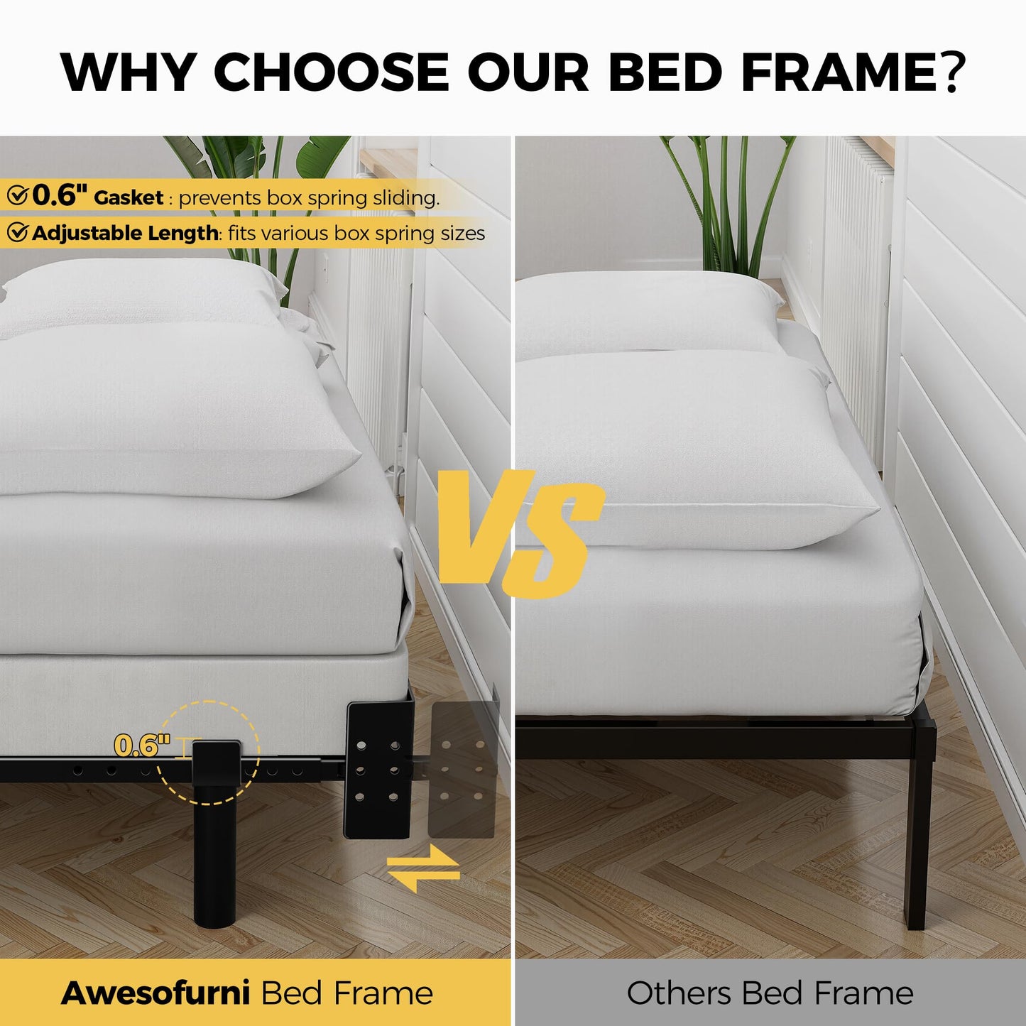 Awesofurni Queen Bed Frame, 7 Inch Basics Metal Bed Frame, Heavy Duty 9-Leg Base for Box Spring and Mattress, Noise-Free, Easy Assembly, Black