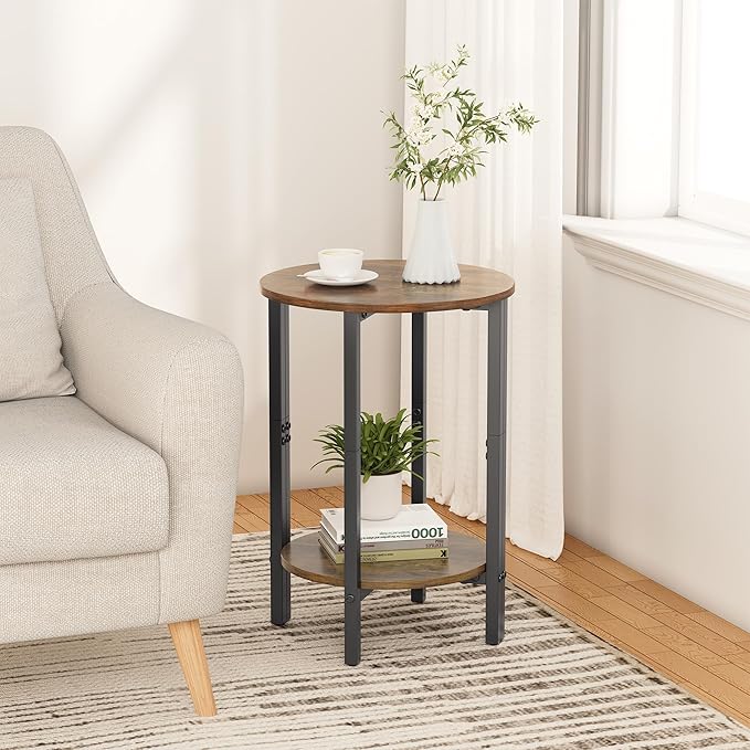 Vagusicc Side Table, Small Round End Table, 2 Tier Small Couch Side Tables