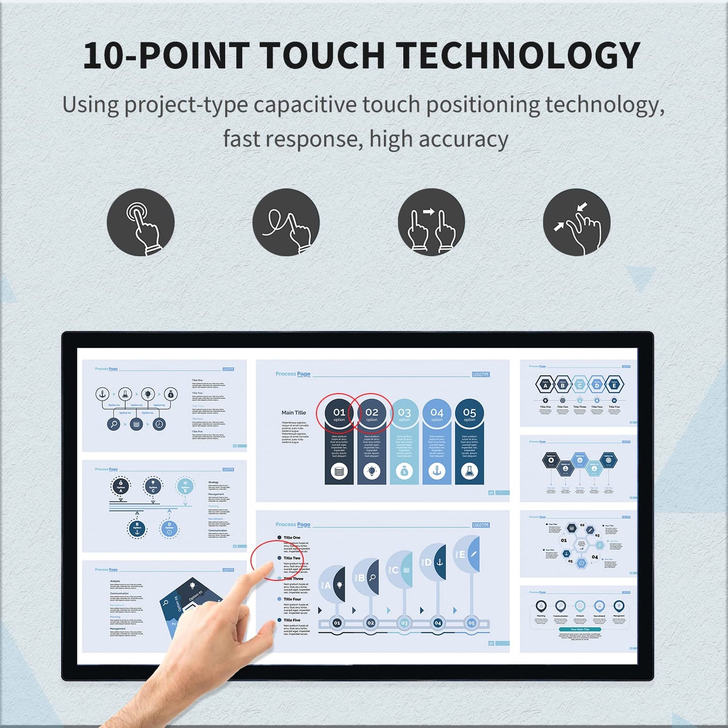 TouchWo 55 inch Capacitive Multi-Touch Screen Industrial Monitor, 16:9 Display 4K, Built-in Speakers, USB, VGA, DVI & HD-MI Ports, Digital Signage Displays and Player for Advertising