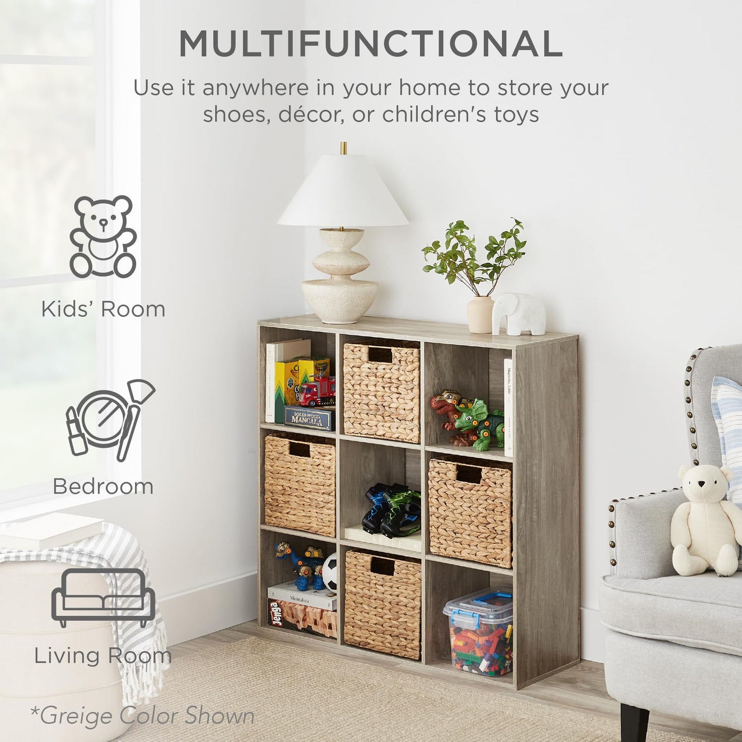 Best Choice Products 9-Cube Storage Organizer, 11in Shelf Opening, Bookcase, Display Shelf, Customizable w/ 3 Removable Back Panels - Whitewash