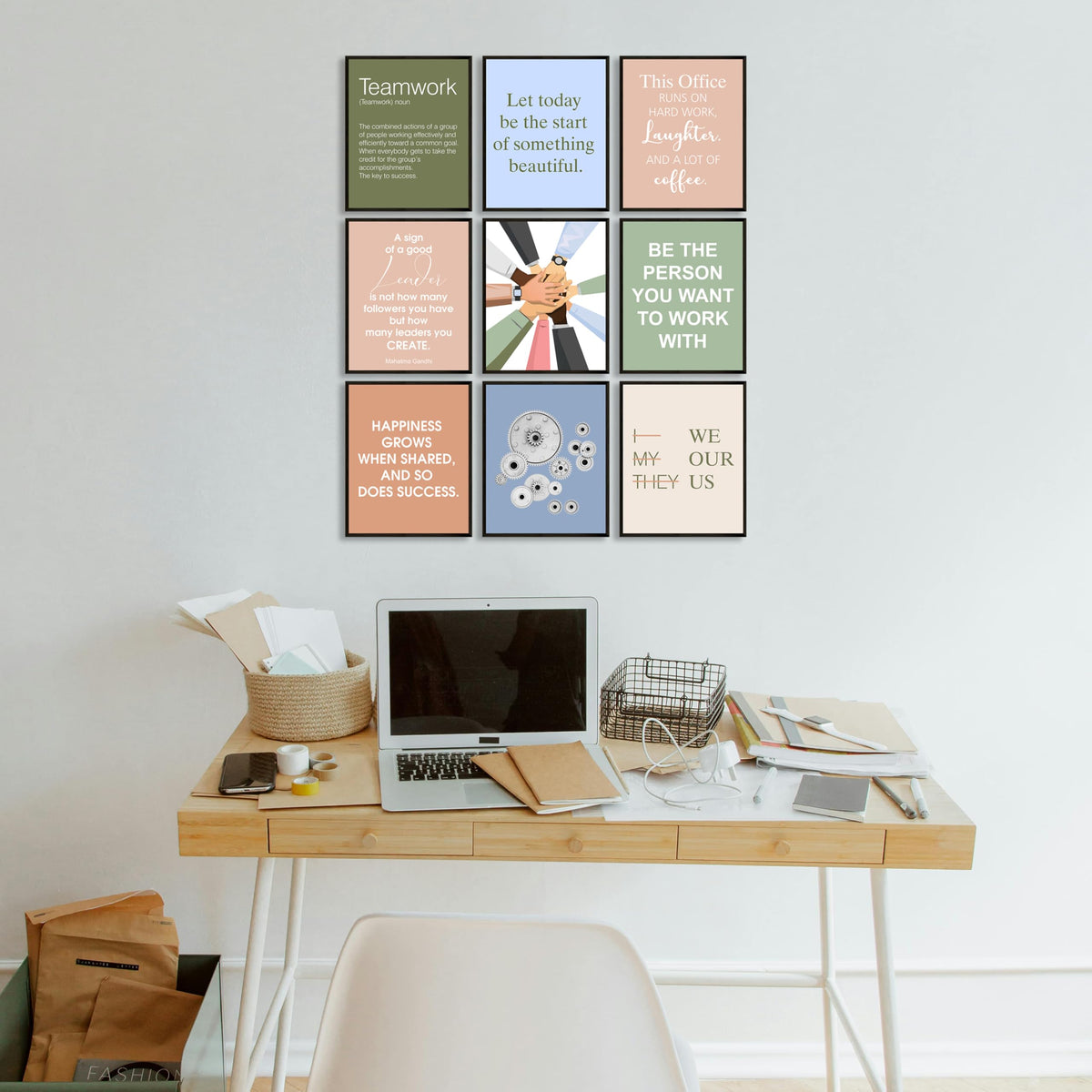 MAZUKO Inspirational Office Wall Art – Teamwork & Success Motivational for Workplace & Home Office Decor - 9PCS 8X10IN (UNFRAMED)