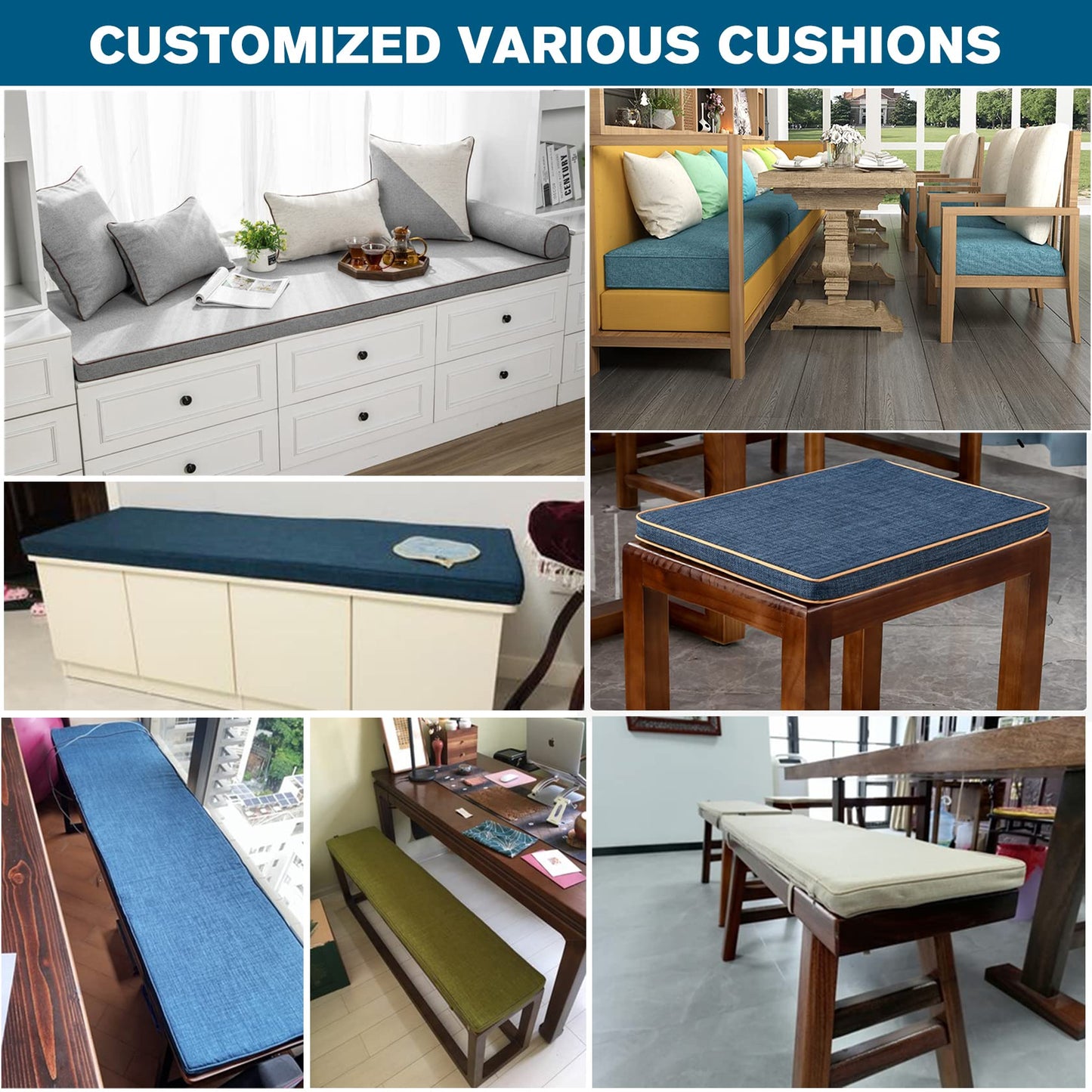 SXROMDA Customize Bench Cushion, Furniture Cushion, High Density Memory Foam, Linen Washable, Non-Slip Bench Pad for Shoe Bench Rack, Window, Piano, Dining (Custom Size, Beige)