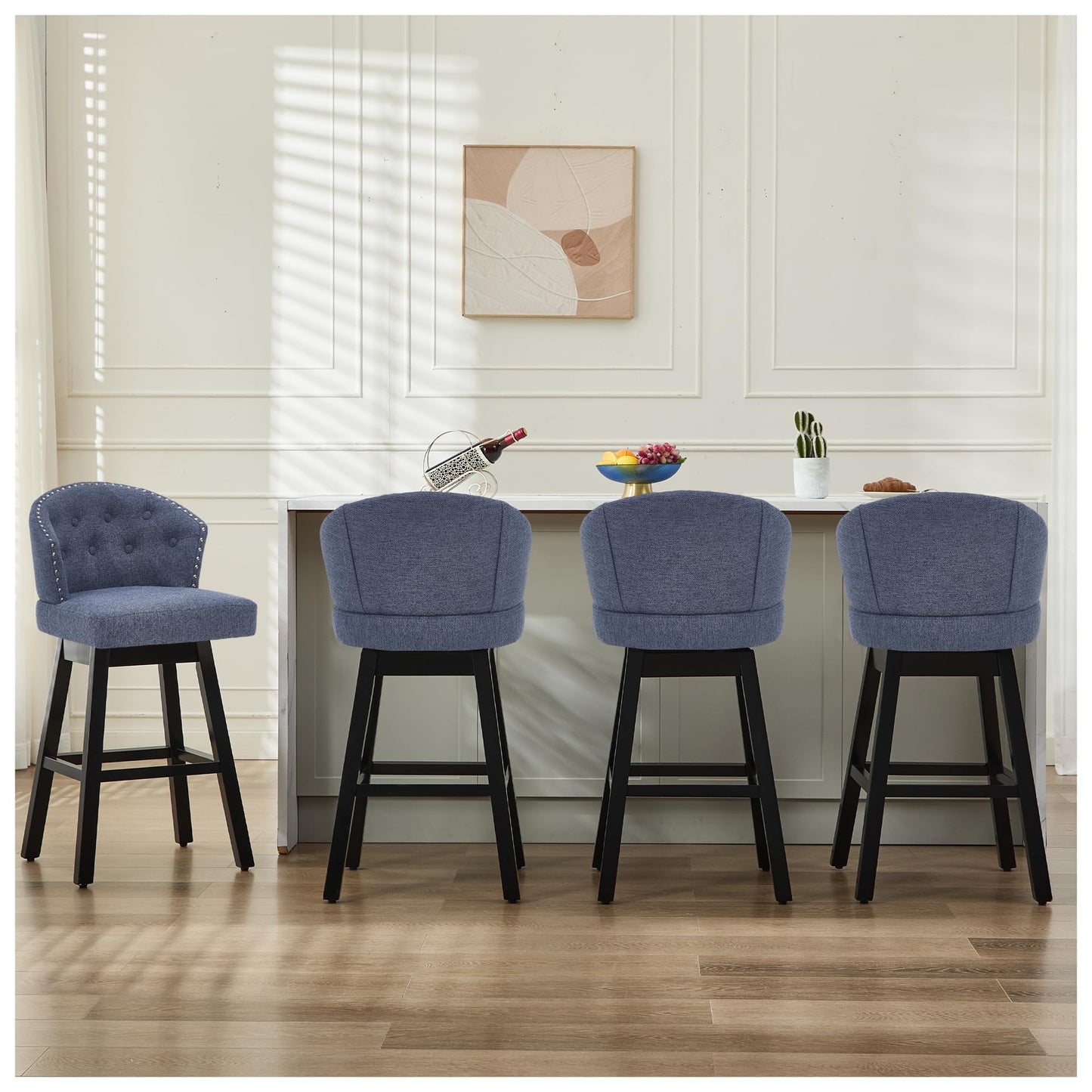 UDAX 26''Swivel Bar Stools Set of 2, Upholstered Barstools with Backs, Modern Counter Height Bar Stool Chairs for Kitchen Island, Wood Legs, Counter Stools