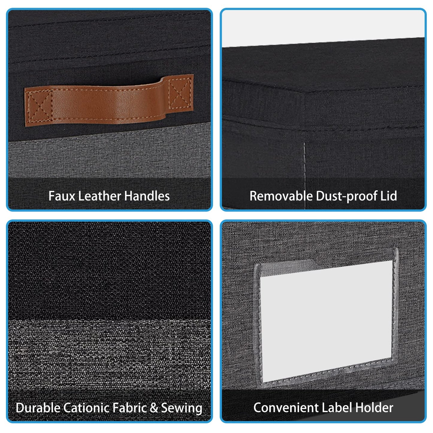 GhvyenntteS Extra Large Storage Bins with Lids, Foldable Fabric Storage Boxes with Lids and Handles, Storage Baskets with Lid and Label for Home Office (3 Pack, Grey&Black, 15.75" x 11.8" x 10.2")
