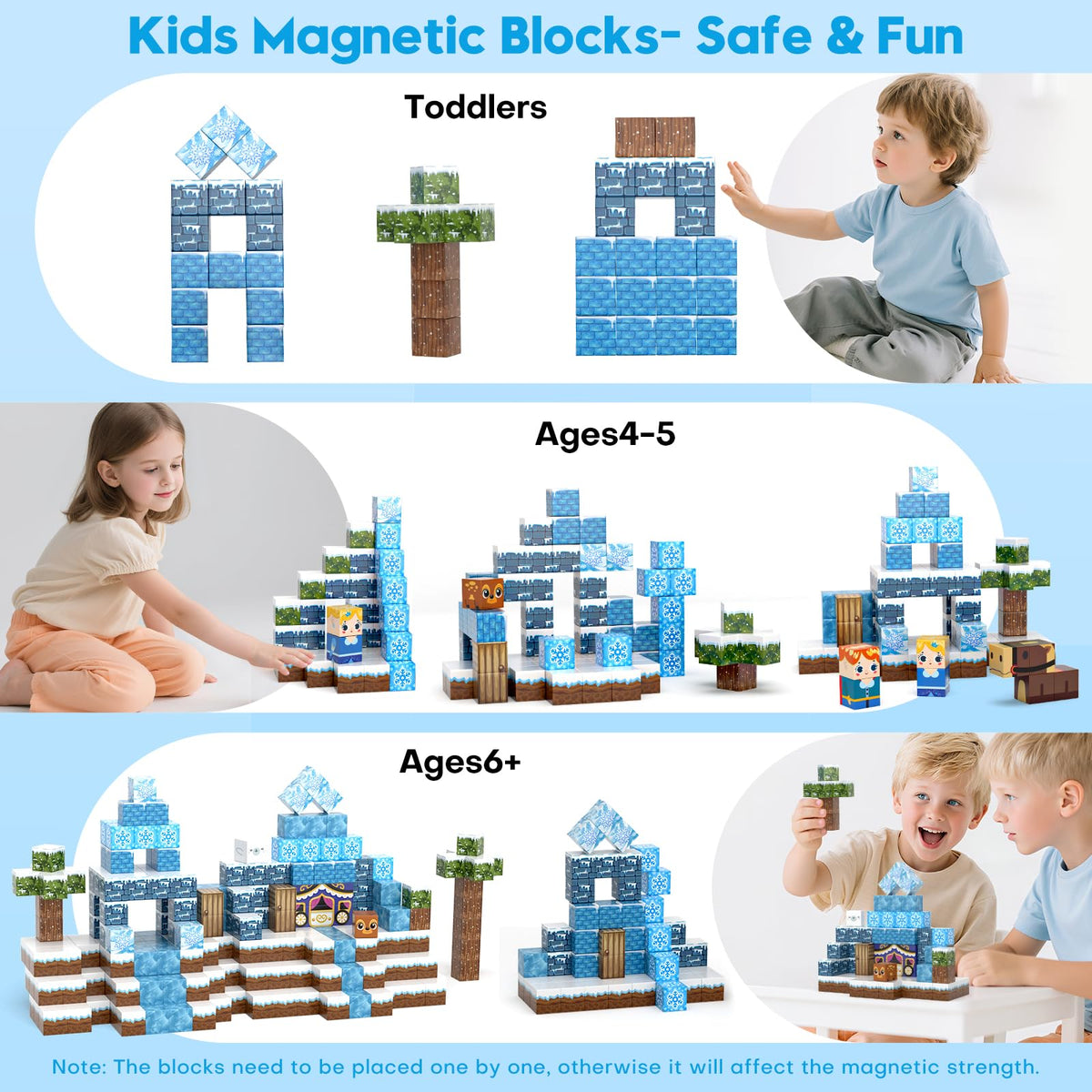 Gryxpox 100pcs Magnetic Blocks, Magnetic Blocks for Kids Ages 4-8, Magnetic Cubes Sets for Frozen Princess Castle Build, Stacking Magnets for Kids, Birthday Gifts for Boys and Girls Age 3+ Years Old