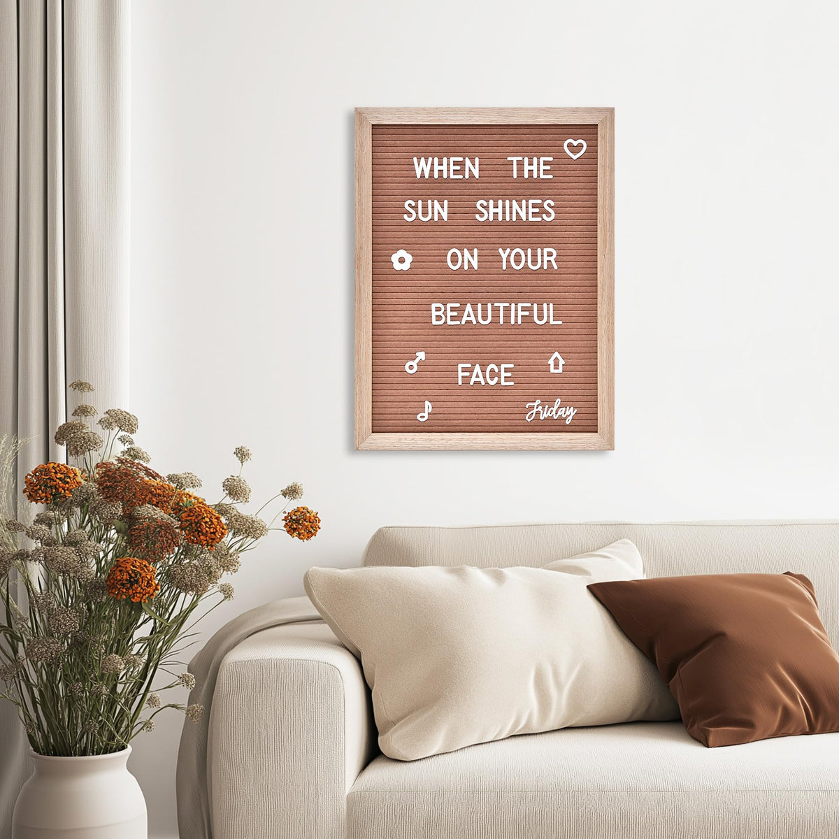Felt Letter Board with 402 Letters, Numbers & Symbols - 12 x 16 inch Large Changeable Message Board with Wooden Frame Wall Mount Hook, 2 Canvas Bags, Wood Stand (Brown)