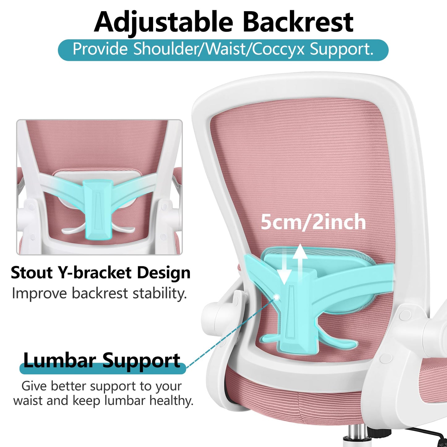 FelixKing Office Chair, Ergonomic Desk Chair Breathable Mesh Chairs Adjustable High Back Lumbar Support Flip-up Armrests, Executive Rolling Swivel Comfy Computer Chairs Home Office Rose Quartz