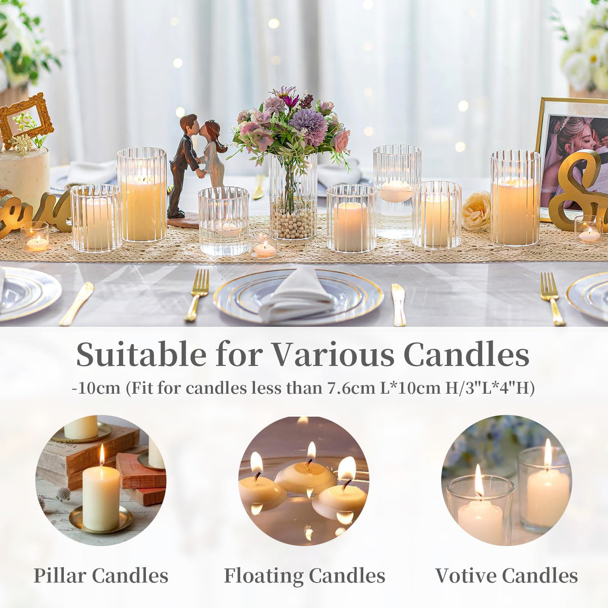 Hewory Glass Hurricane Candle Holder Set of 12, Clear Glass Candle Holders for Pillar Candles Floating Candles, 4 inch Glass Cylinder Hurricane Vases for Centerpieces Wedding Christmas Home Decor