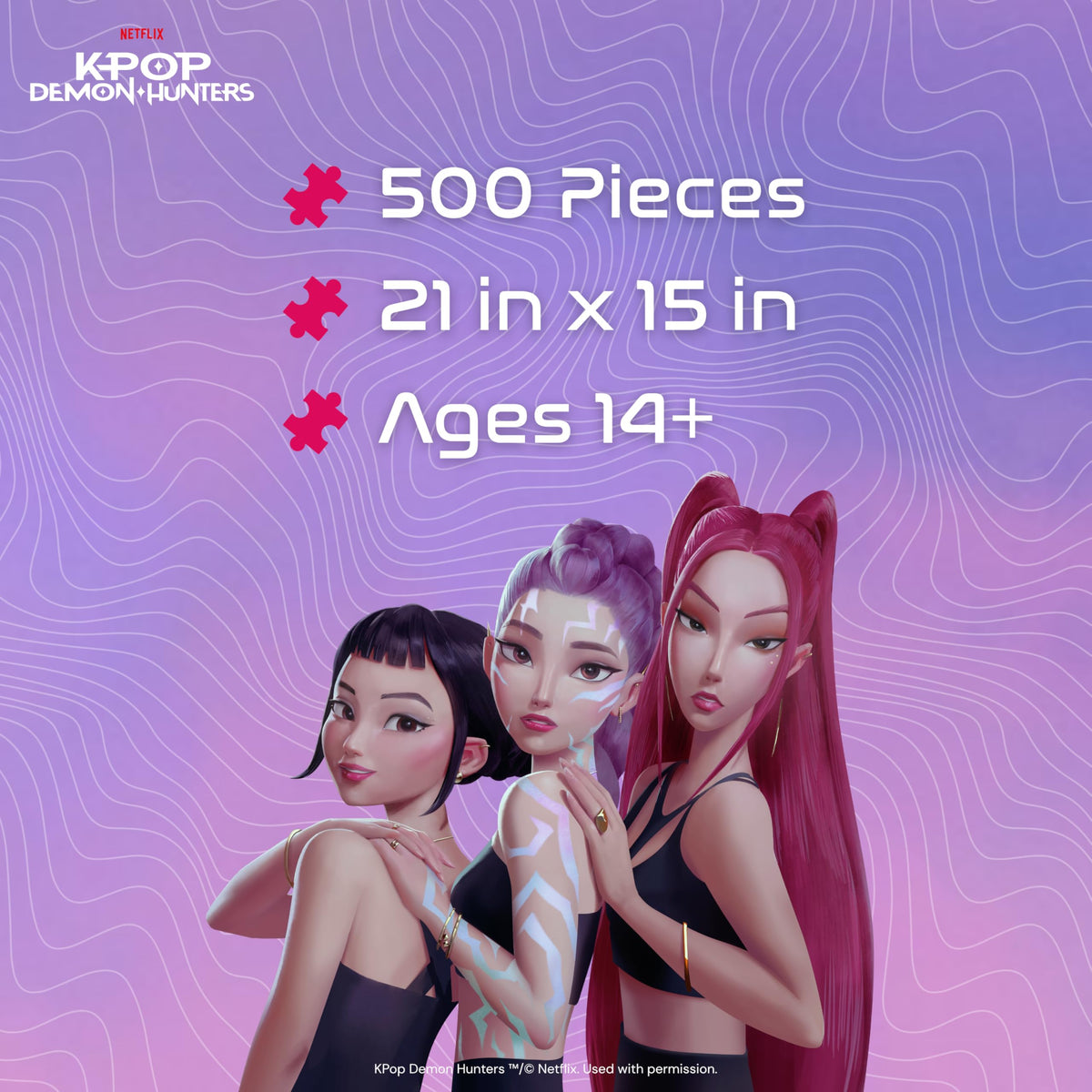Buffalo Games Kpop Demon Hunters Foil-Finish Puzzle - 500pc, 21.25×15in - Foil-Accent Artwork & Kpop Demon Hunters Merch - Precision-Cut Pieces & Slayer Gifts - with Poster & Epic Quest Puzzle