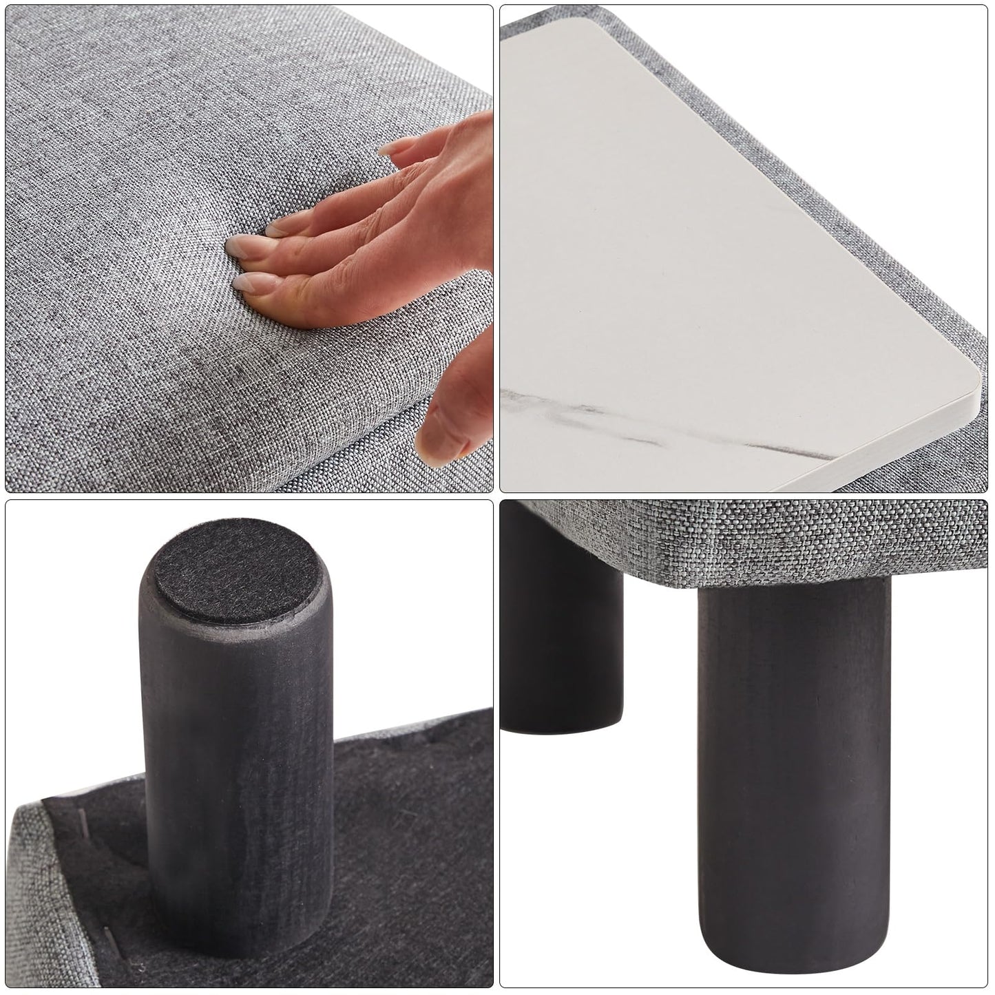 IBUYKE Storage Ottoman Footrest Stool with Linen Fabric, Rectangular, Flip Top Lid, Non-Slip Feet, Compact Design, Stylish and Functional, Gray Blue RF-BD224