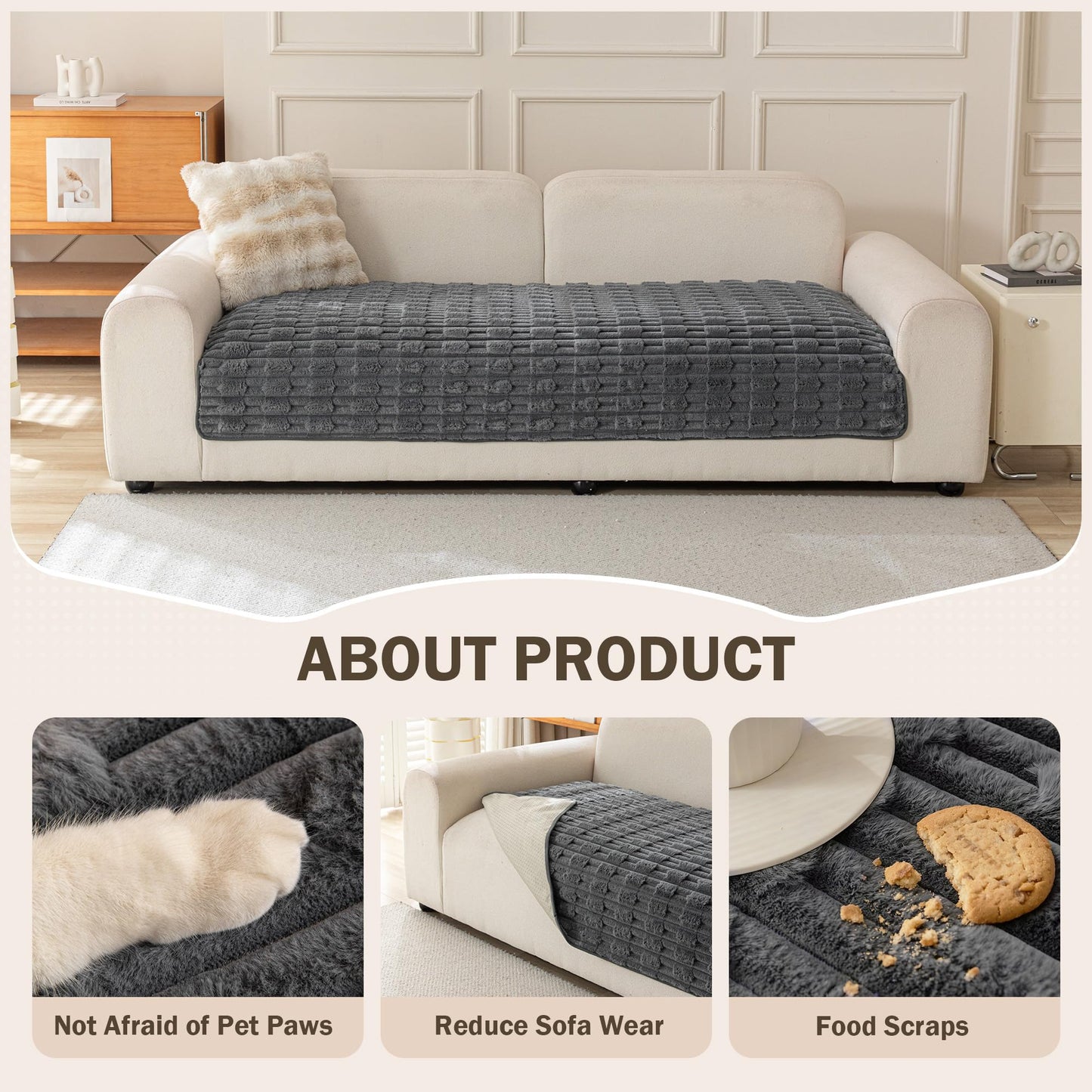 MEETSKY 100% Waterproof Couch Cover for Dogs, Non-Slip Sofa Cover for 3 Cushion Couch Sofa L Shaped, Pet Couch Covers for Sofa，Soft Dog Bed Cover Couch Cushion Covers, Dark Grey, 35"x 83"