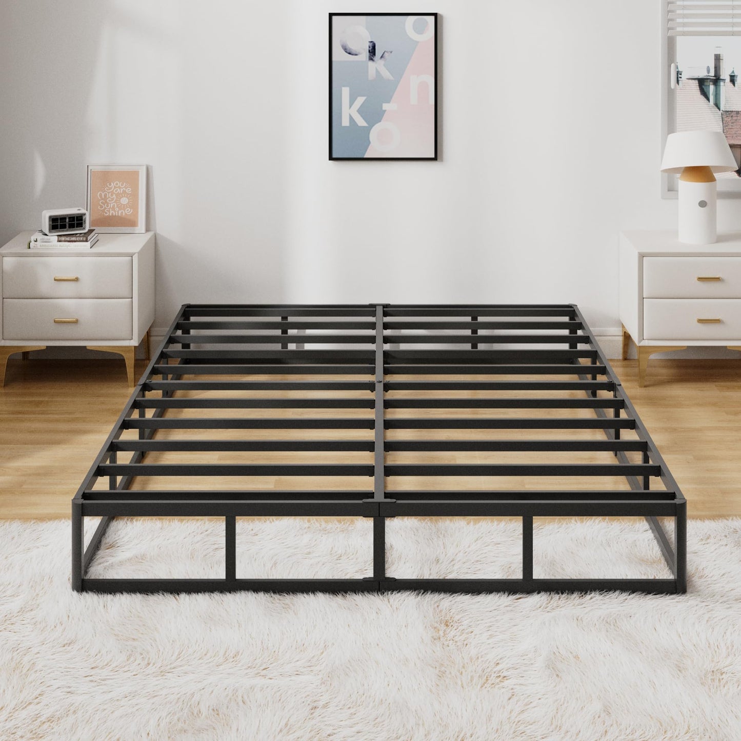 Snaye Full Size Box Spring Bed Base 9 Inch, 3000lbs Heavy Duty Box Spring Full Metal Mattress Foundation with Fabric Cover, Tool-Free Easy Assembly, Noise Free