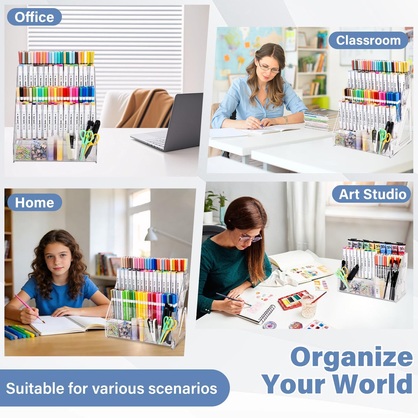 CELSOL Acrylic Desk Organizer – 5 Tier 25 Compartments Vertical Storage for Pens, Markers, Art Supplies & Office Accessories – Clear Desk Storage Solution for Home, Office & School