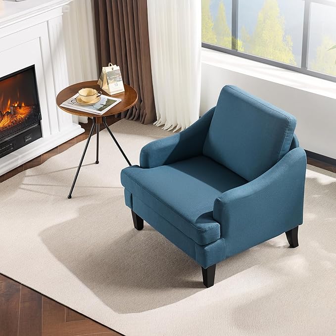 VINGLI Linen Fabric Accent Chair Navy Blue, Modern Upholstered Armchair