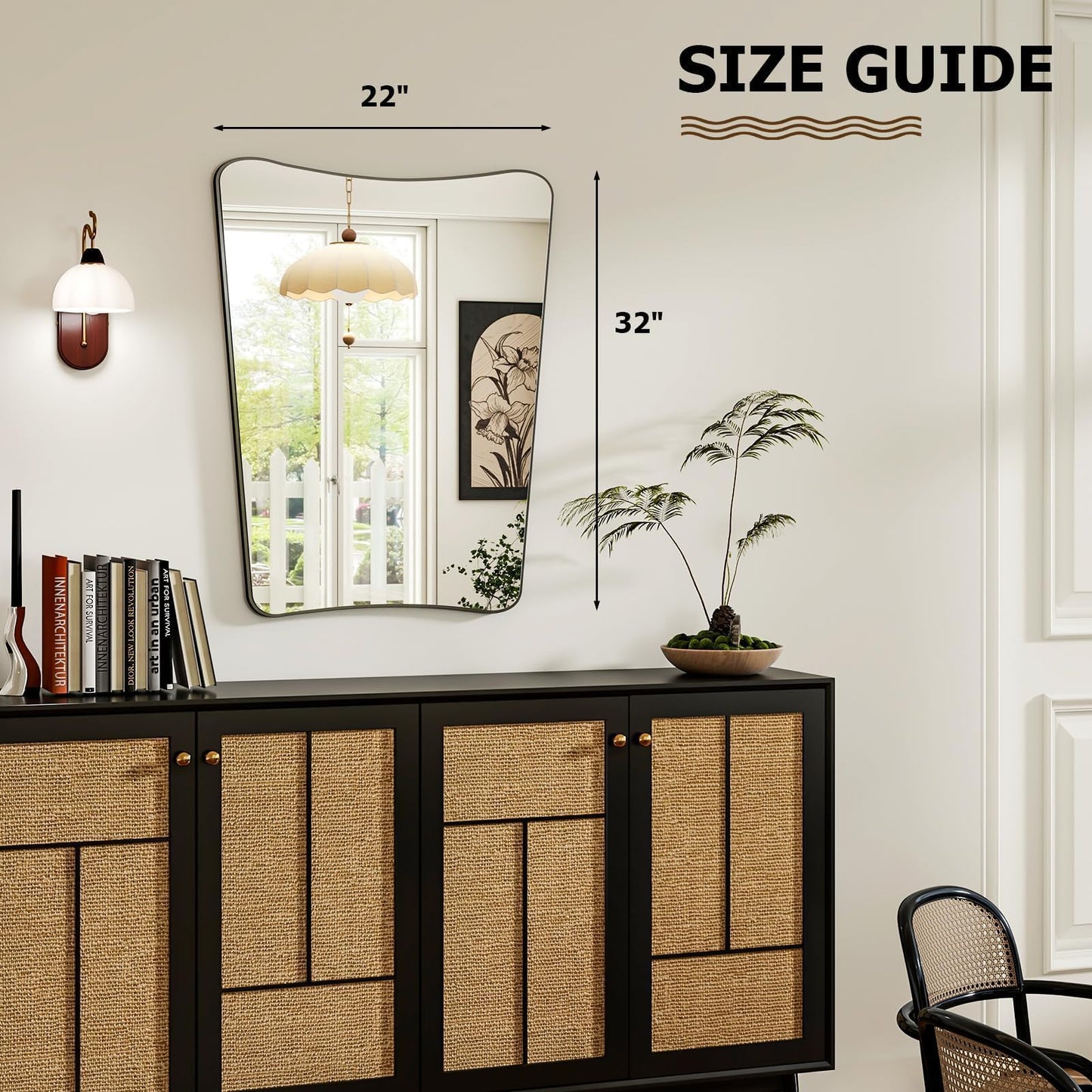 Easly 22''x32'' Irregular Wall Mirror, Butterfly-Shaped Irregular Frameless Bathroom Mirror, Curved Artistic Mirrors for Wall, High-Definition Vertical Hanging Decorative Mirror