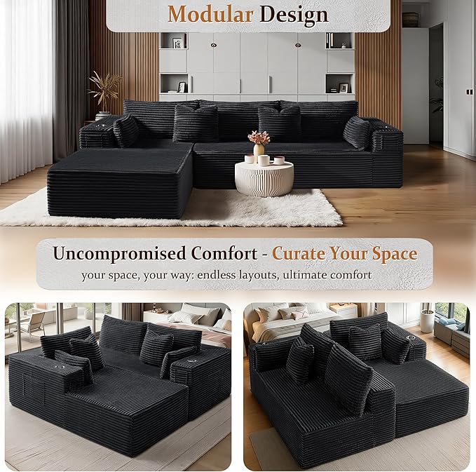 108" Oversized Cloud Sectional Couch, Comfort U Shaped Sofa