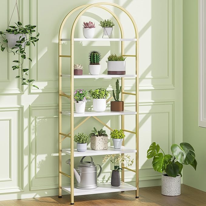 Shintenchi Bookshelf, Arched Bookshelf 5 Tier Bookcase Shelf