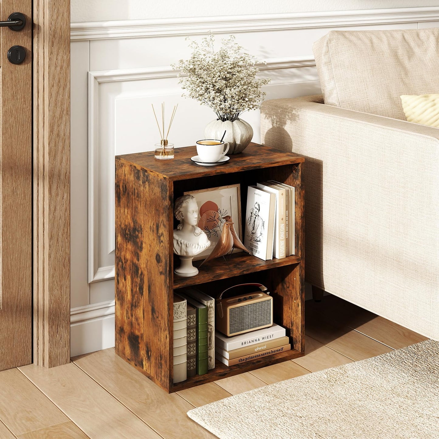 Giantex 2-Cube Bookshelf and Bookcase, 2-Layer Storage Shelf w/Large-Capacity Open Storage Space for Living Room Bedroom Study Office, Multi-Functional Furniture Display Cabinet, Rustic Brown