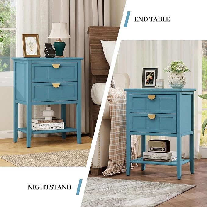22" Blue Accent Side Cabinets, Modern Wood Sideboard