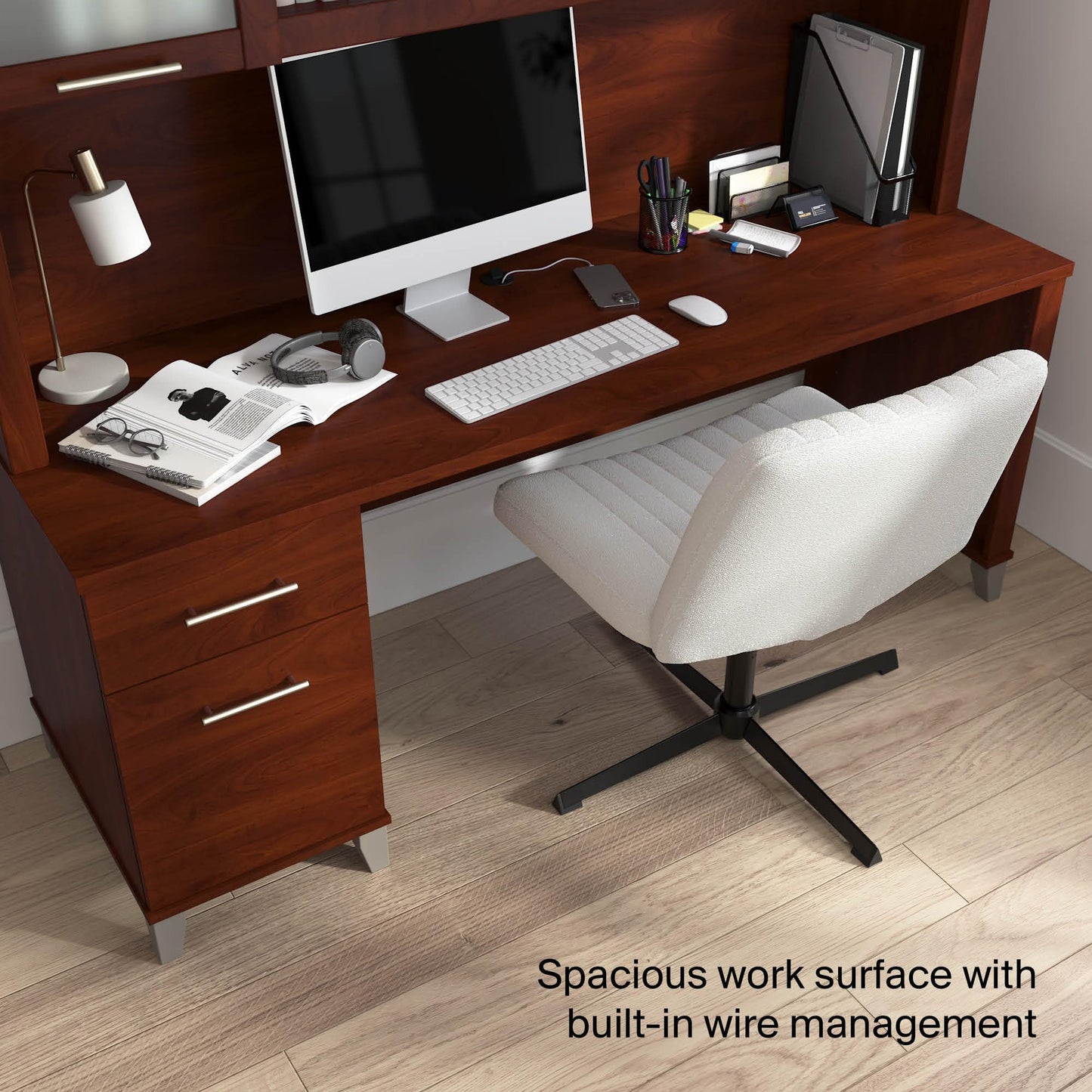 Bush Home 72-Inch Office Desk with Drawers and Hutch, Computer Desk with File and Box Drawers, Shelves and Storage Cabinet, Home Office Workstation, Somerset Collection, Hansen Cherry