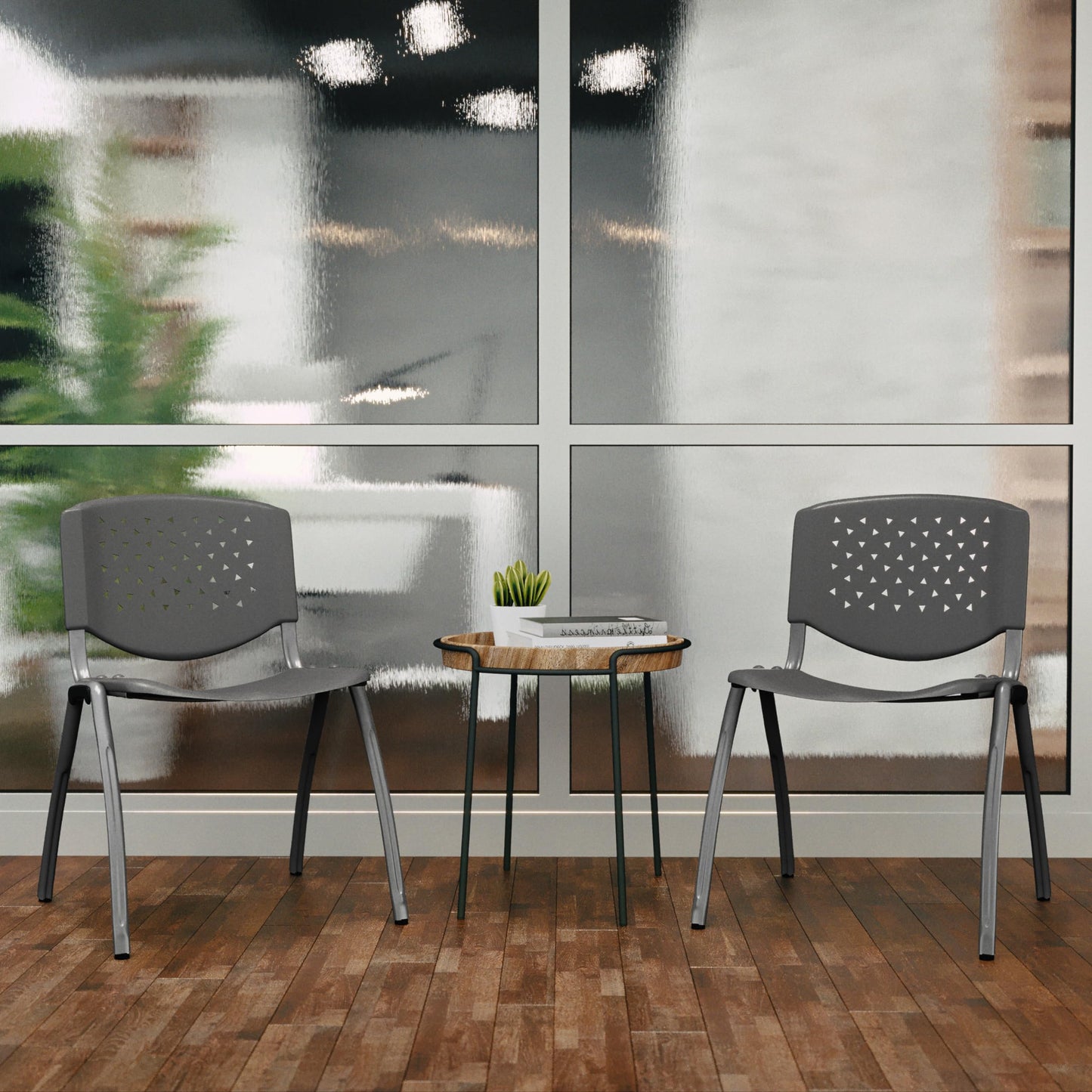 Flash Furniture HERCULES Series 880 lb. Capacity Gray Plastic Stack Chair with Titanium Gray Powder Coated Frame