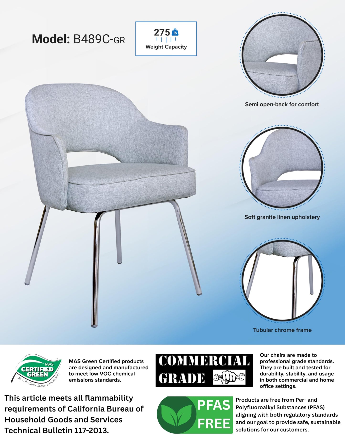 Boss Office Products Guest Chair, Granite, 24.5" d x 22.5" w x 32" h, B489C-GR