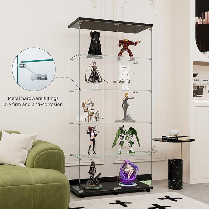 FLYMUHJIA Curio Cabinets with Tempered Glass High Cabinet with Shelves Glass