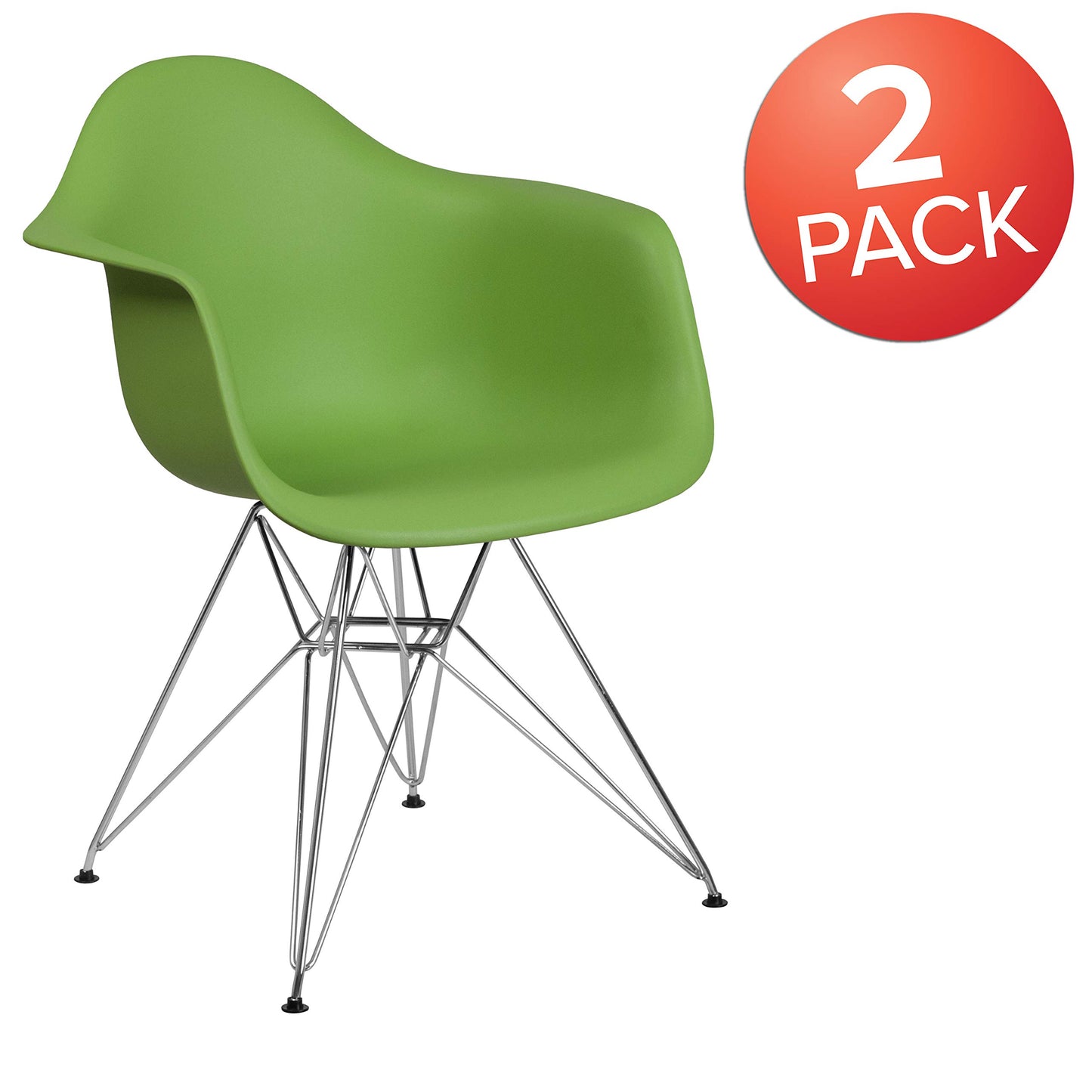 Flash Furniture 2 Pk. Alonza Series Green Plastic Chair with Chrome Base