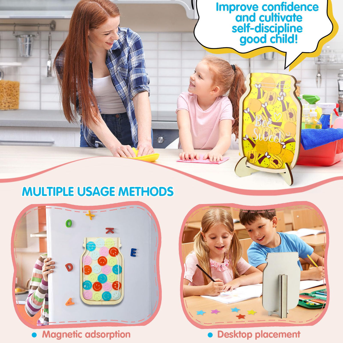 haotuntrek Magnetic Reward Jar with Star Jar for Kids - Classroom Reward Chart, Behavior Incentives System & Class Reward Tool for Home and Schoo (Star)