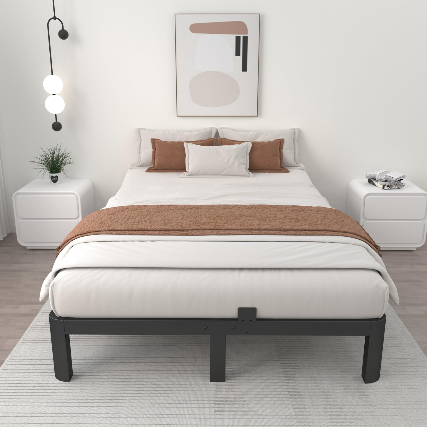 ITIMIDI 10 Inch Full Bed Frames, Platform Bed with Metal Gaskets, No Box Spring Needed, Heavy Duty Steel Slat Support, Anti-Slip Mattress Stopper, Round Corner Leg, Easy Assembly, Black