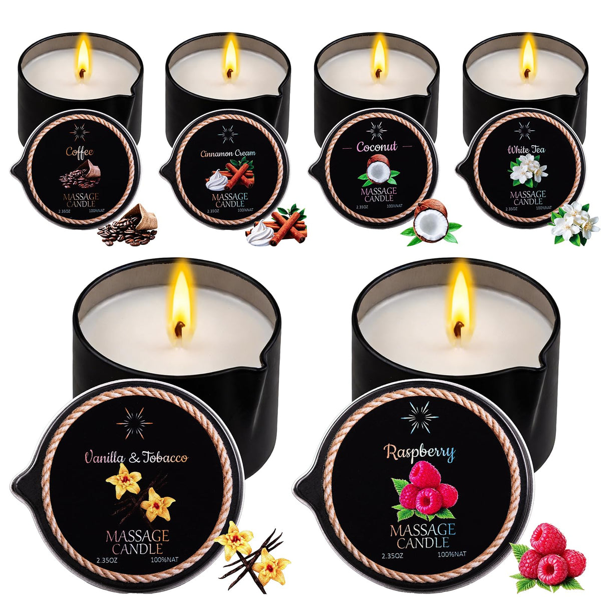 IUJOCQL 6 Pack Low Temperature Massage Oil Candle Set - Soy Wax that Melts Into Skin Nourishing Body Oil Massage Candle for Home Spa, Massage Therapy, Relaxation - Natural - 2.35 oz Each