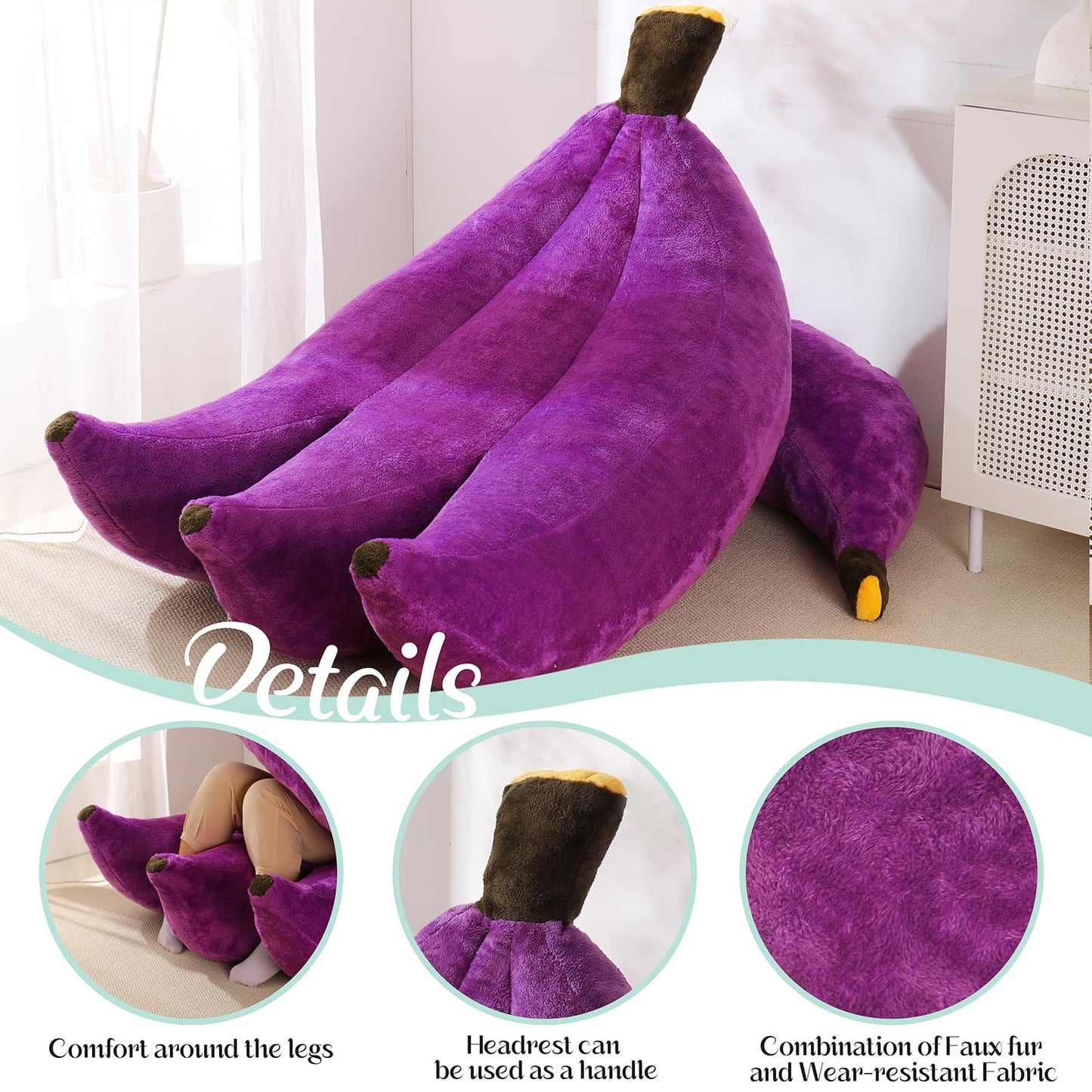 IEVENW Banana Bean Bag Chair with Ottoman, Floor Sofa Bed with Footrest, Comfy Convertible Lounger for Adults, Plush Couch for Bedroom, Living Room or Dorm, L-Violet