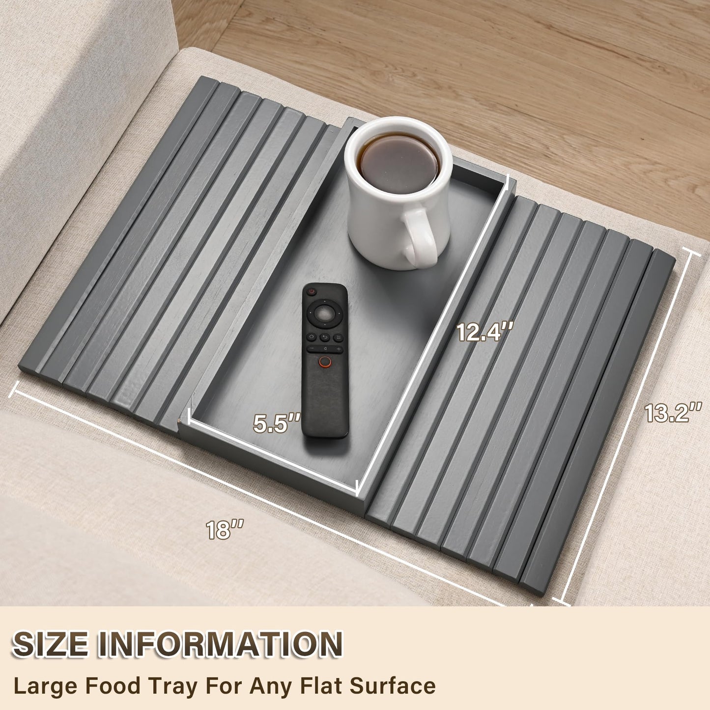 YUBAMIN Bamboo Sofa Arm Tray, Anti-Dropping Couch Arm Tray, Foldable Sofa Armrest Tray Couch Arm Table for Eats, Drinks, Snacks, Remote, Cellphone, Cup Holder, Back Anti-Slip Pad Design