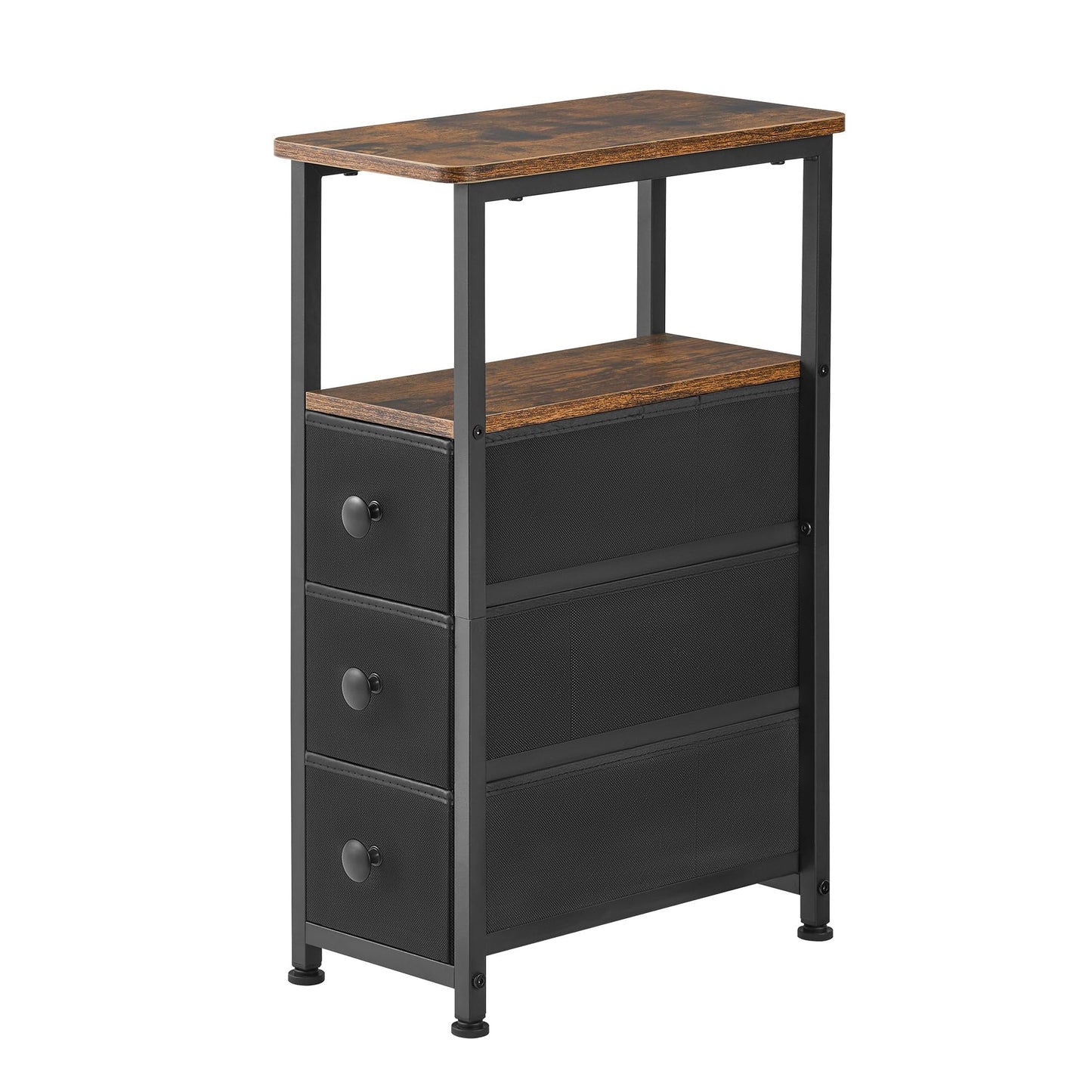 DALEMHOME End Table, Narrow Side Table with 3 Fabric Drawers, Slim Nightstand, Small Bedside Table with Storage, Living Room, Bedroom, Rustic Brown HKET1300BR