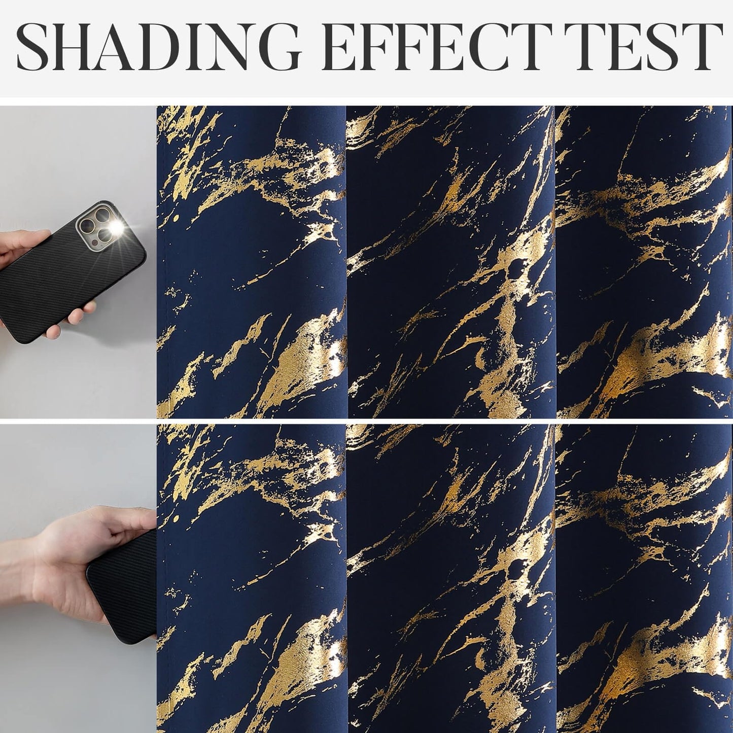 WUBODTI Navy Blue and Gold 100% Blackout Patterned Curtains 84 Inches Long 2 Panels, Gold Marble Printed Thermal Insulated Curtain Modern Abstract Drapes for Bedroom Living Room Dining Room