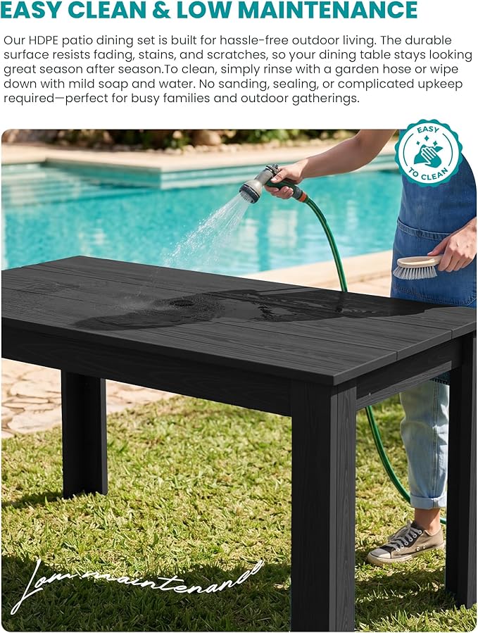SERWALL HDPE Dining Set for 6: 1 Umbrella Hole Table, 4 Armless + 2 Armchairs.