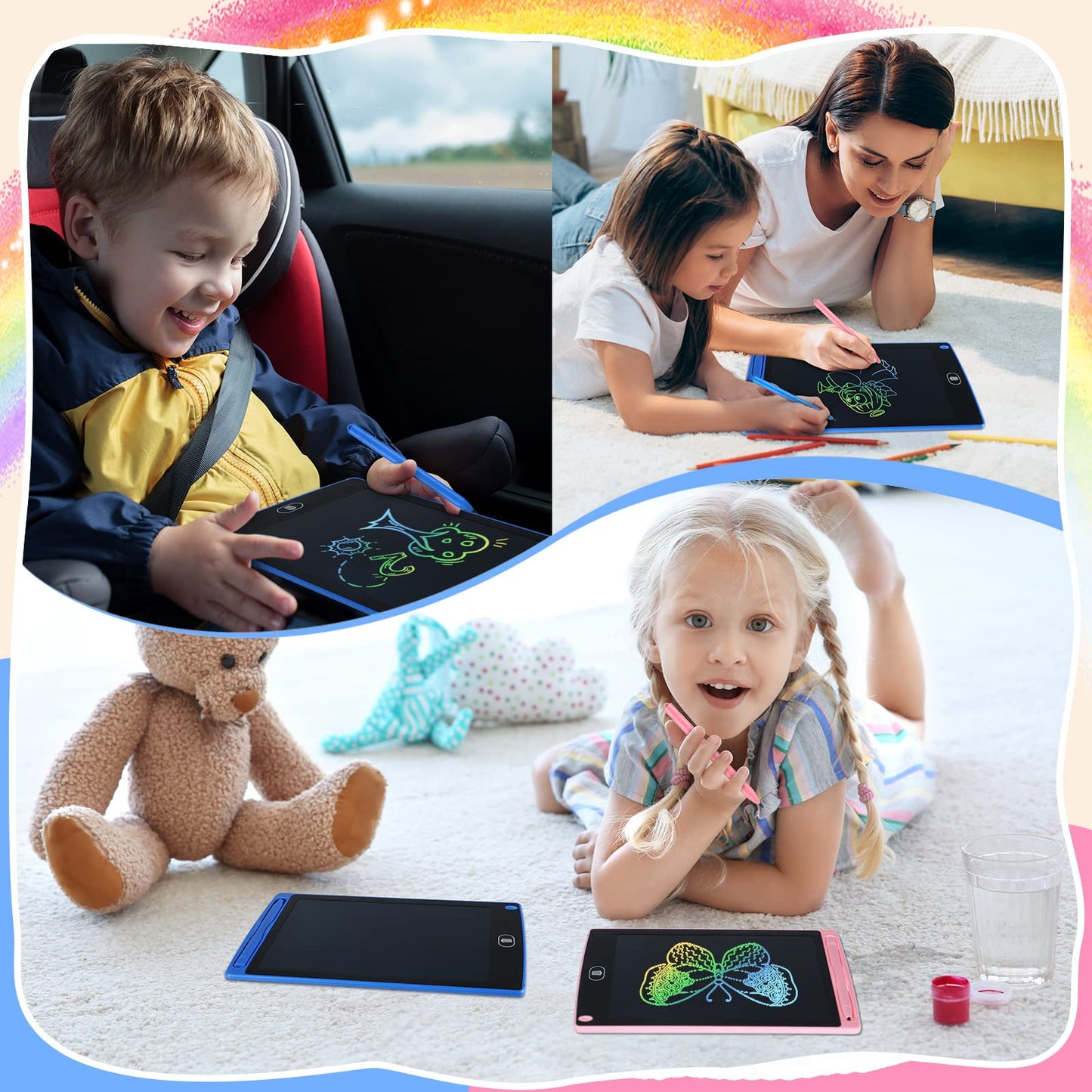 Epakh 16 PCS LCD Writing Tablet for Kids - 8.5 Inch Reusable Writing Board Drawing Doodle Pad Gift for Girl & Boy, Toddlers, Back to School, Birthday Party Favors(Blue, Green, Pink, Red)
