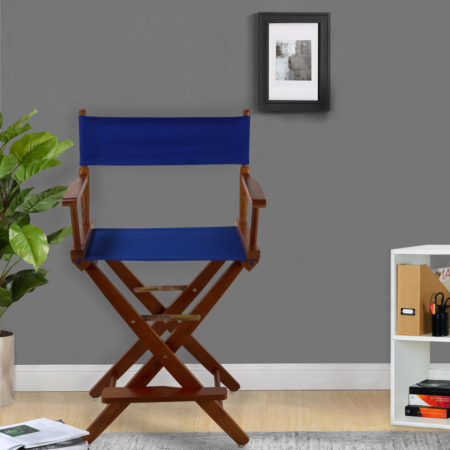 American Trails Extra-Wide Premium 24" Director's Chair Mission Oak Frame with Royal Blue Canvas, Counter Height