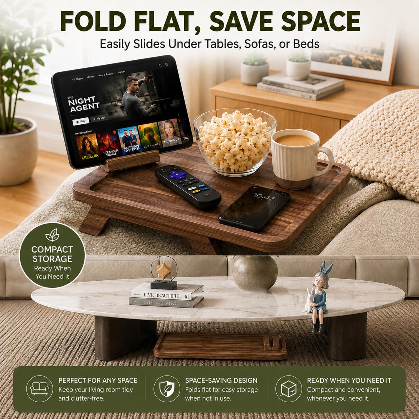 Couch Trays & Sofa Armrest Table - Multi-Functional Arm Trayes for Couch, Perfect Sofa Arm Tray Table for Snacks & Drinks