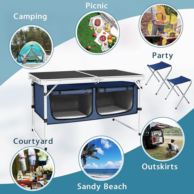 CampLand Outdoor Folding Table Aluminum Lightweight Height Adjustable