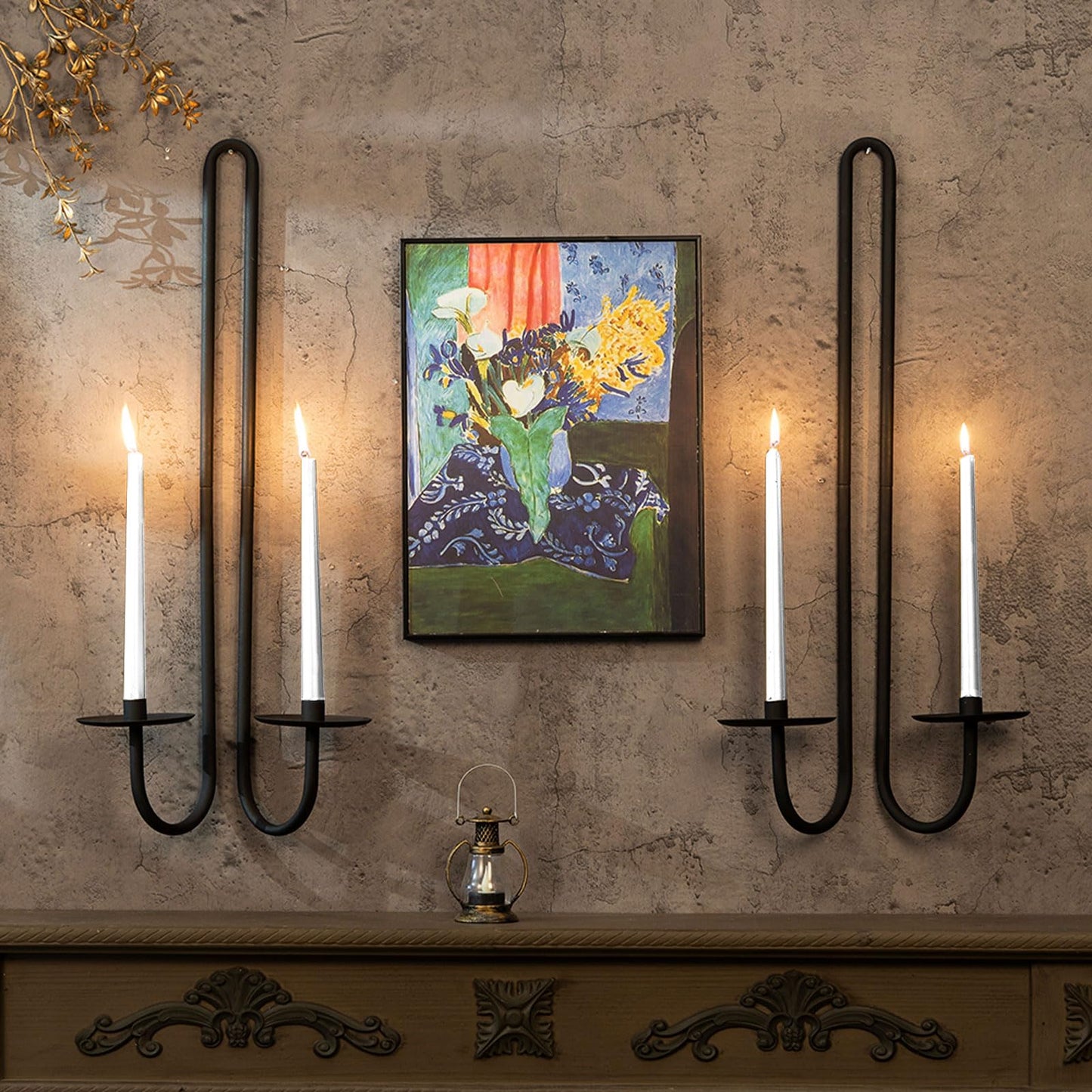 Wall Sconce Candle Holder Metal Hanging Wall Decorations for Home,Living Room, Bathroom, Dining Room, Set of 2（Black