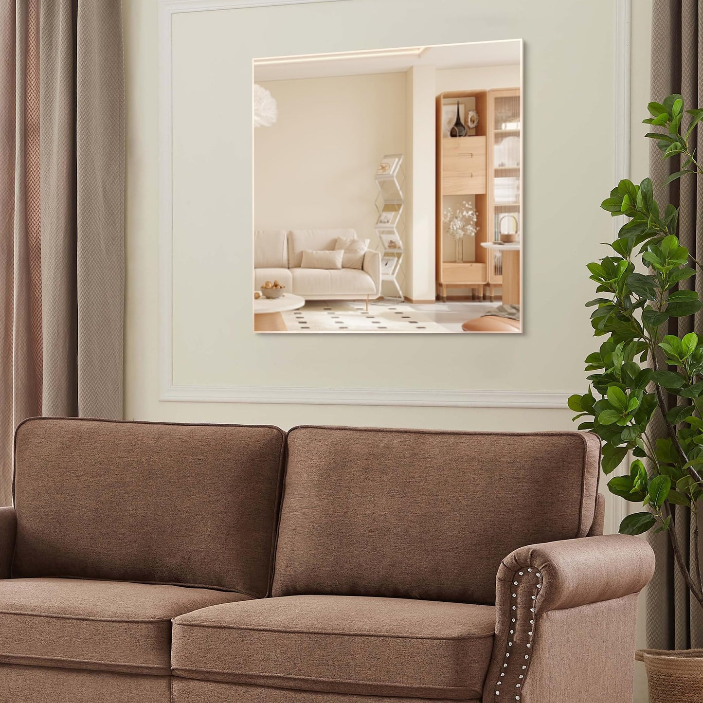 BEAUTME 32"x32" White Square Wall Mirror, Aluminum Frame Bathroom Vanity Mirror, Large Wall Mounted Mirror for Entryway Living Room, Horizontal or Vertical Hanging