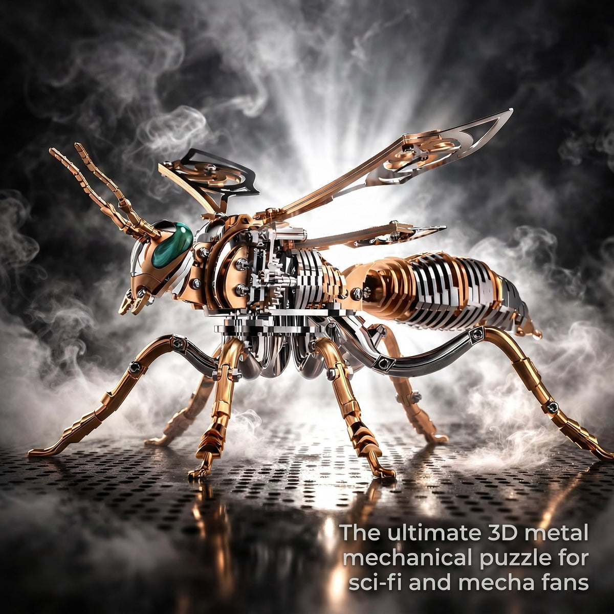 Gold-Plated Metal Bee Model Kit - 3D Stainless Steel Mechanical Insect Puzzle for Adults - Steampunk Bionic Wasp Sculpture - Executive Desktop Art and Stress Relief Gift (Bee-Rose-Gold)