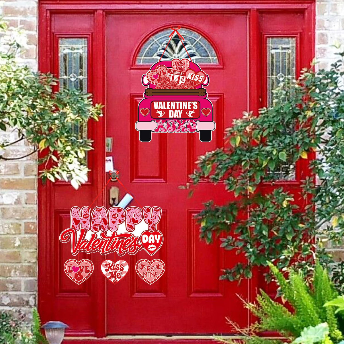 Pink-Red Valentines-Day Front-Porch Door Hanger-Decor - 6pcs Love Romantic Special Night Galentines Party Paper Signs Banners,Engagement Wedding Anniversary Wall Hanging Decorations Lasting Surprise