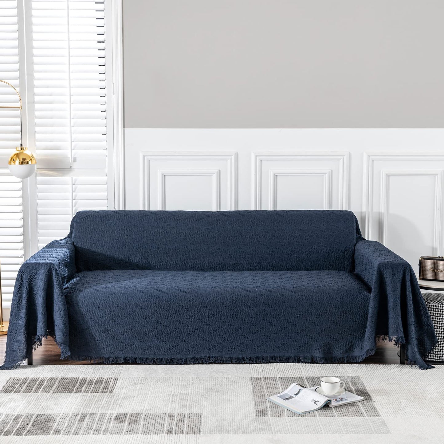 MEETSKY Sofa Cover - Couch Covers for 3 Cushion Sofa, Recliner & L Shape Sofa - Washable Thick Couch Protector (XX-Large: 91" x 134", Navy)