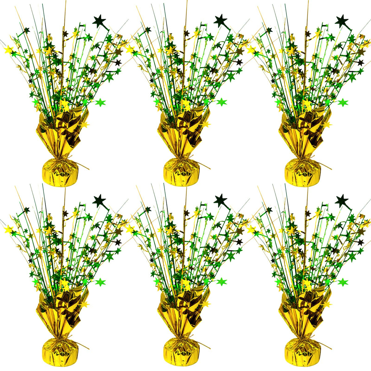 FUBININA 6 Pc St. Patrick's Day Party Decoration Metallic Foil Spray Centerpieces Star Burst Tabletop Decor for Irish St Patty's Day Jungle Animal Birthday Holiday Graduation Hawaiian Party Green Gold