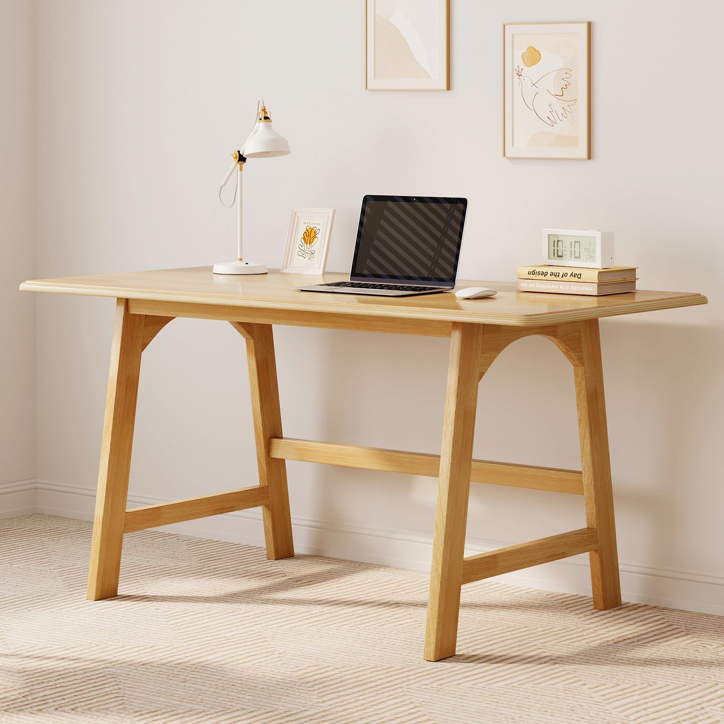 IOTXY Solid Wood Writing Table - 48" W x 24" D Minimalist Computer Desk for Home Office, Work, Study, Creativity, and PC Workstation, Oak