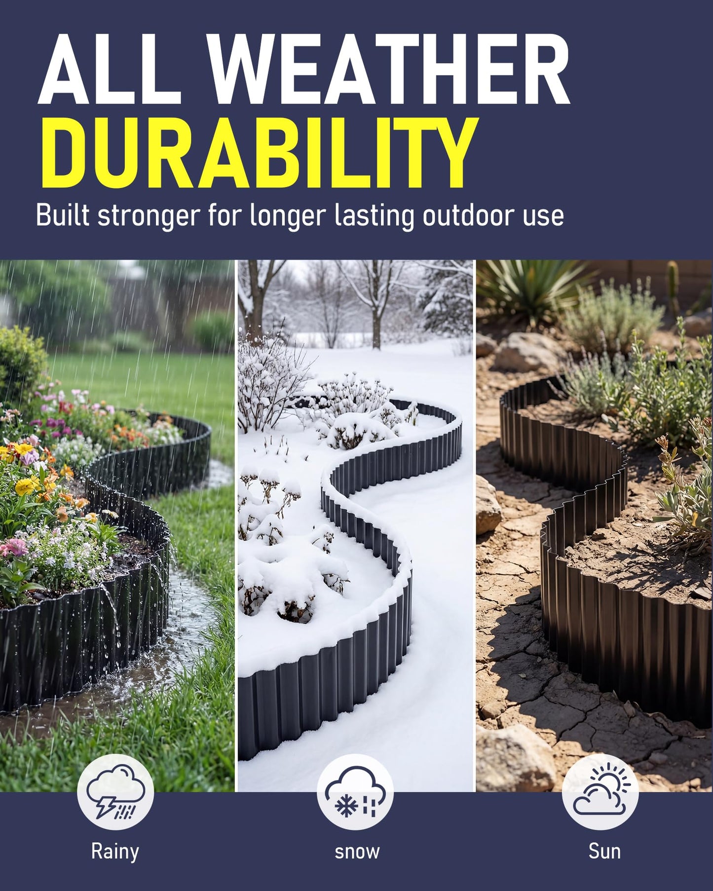 SOCONT Corrugated Metal Garden Edging, 12"×50Ft Durable Landscape Border for Garden, Lawn, Flower Beds and Paver Edging (Black)