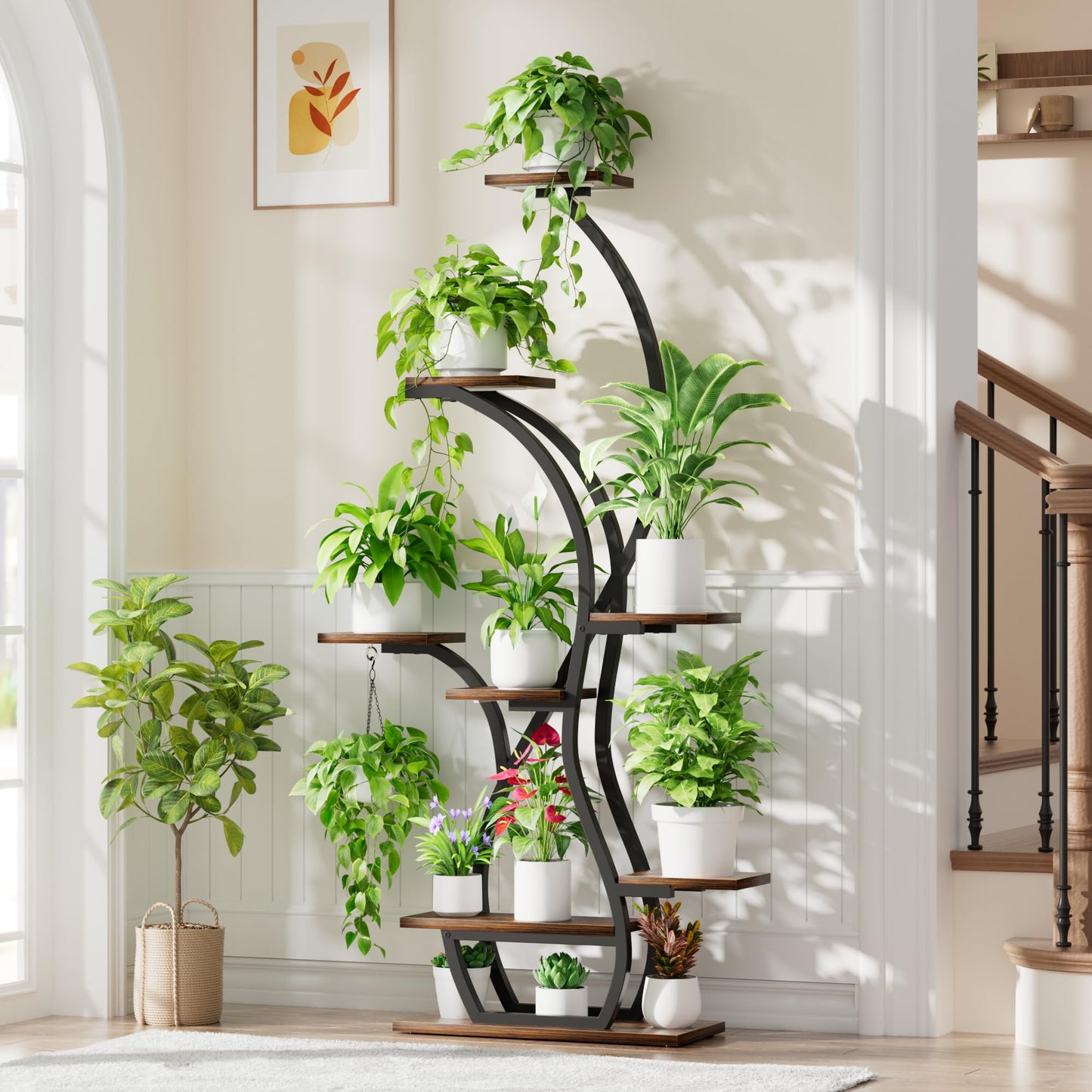 EVAWOO Plant Stand Indoor with Grow Lights - 8 Tiered Corner Plant Shelf Indoor, 65" Tall Lighted Plant Holder for House, Black