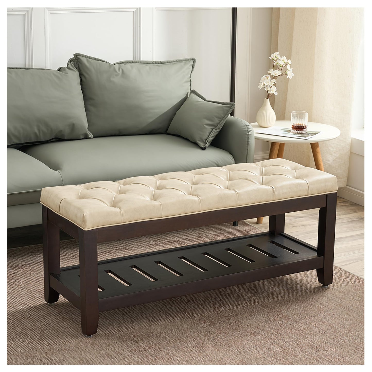 UDAX 44" Entryway Bench with Shoe Storage, End of Bed Bench, Upholstered Ottoman Storage, 500 LBS Capacity for Entryway, Living Room, Hallway